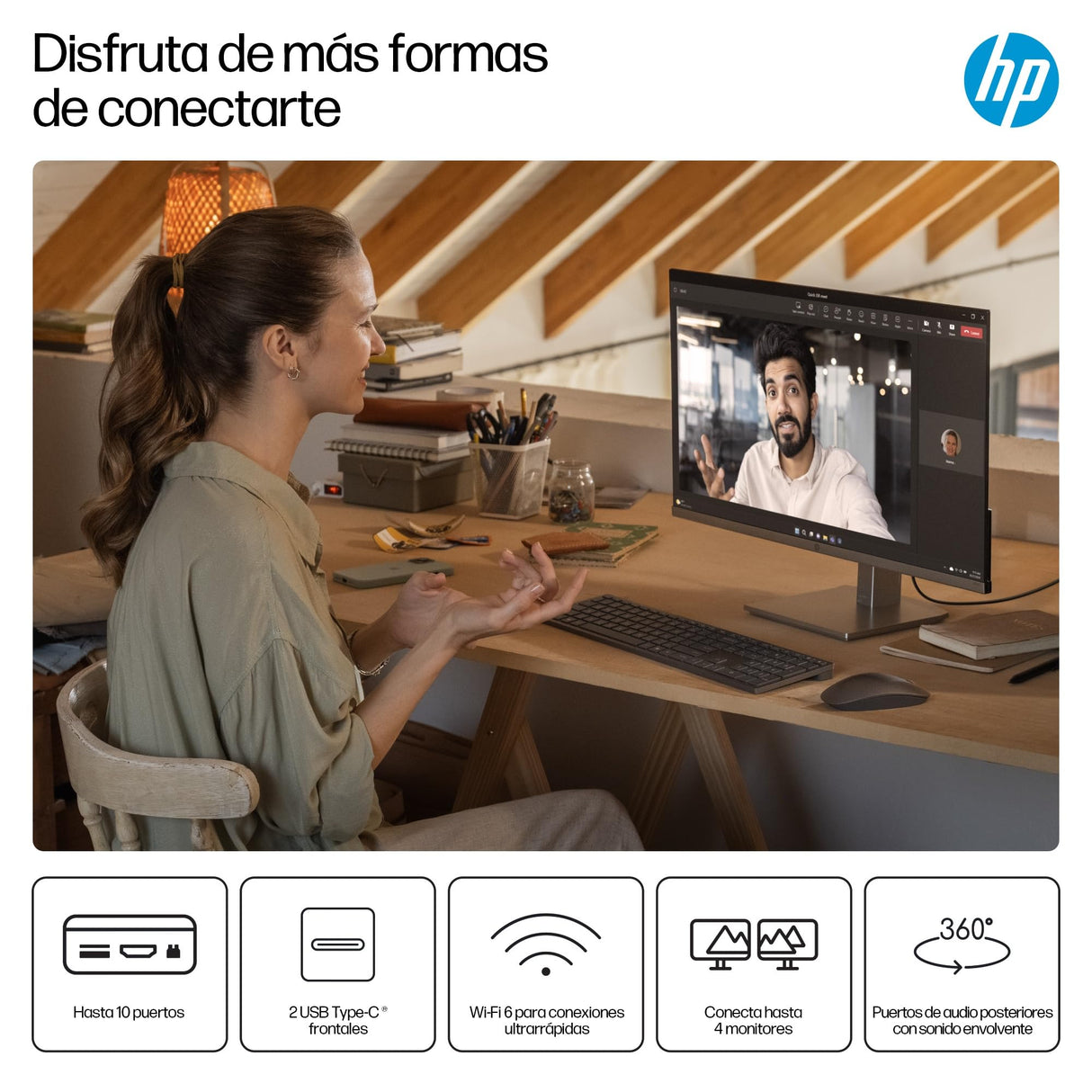 HP Ordenador de sobremesa OmniDesk (AMD Ryzen 7 8700G, 16GB, Wi-Fi 6, 1000GB, Windows 11 Home) - Negro
