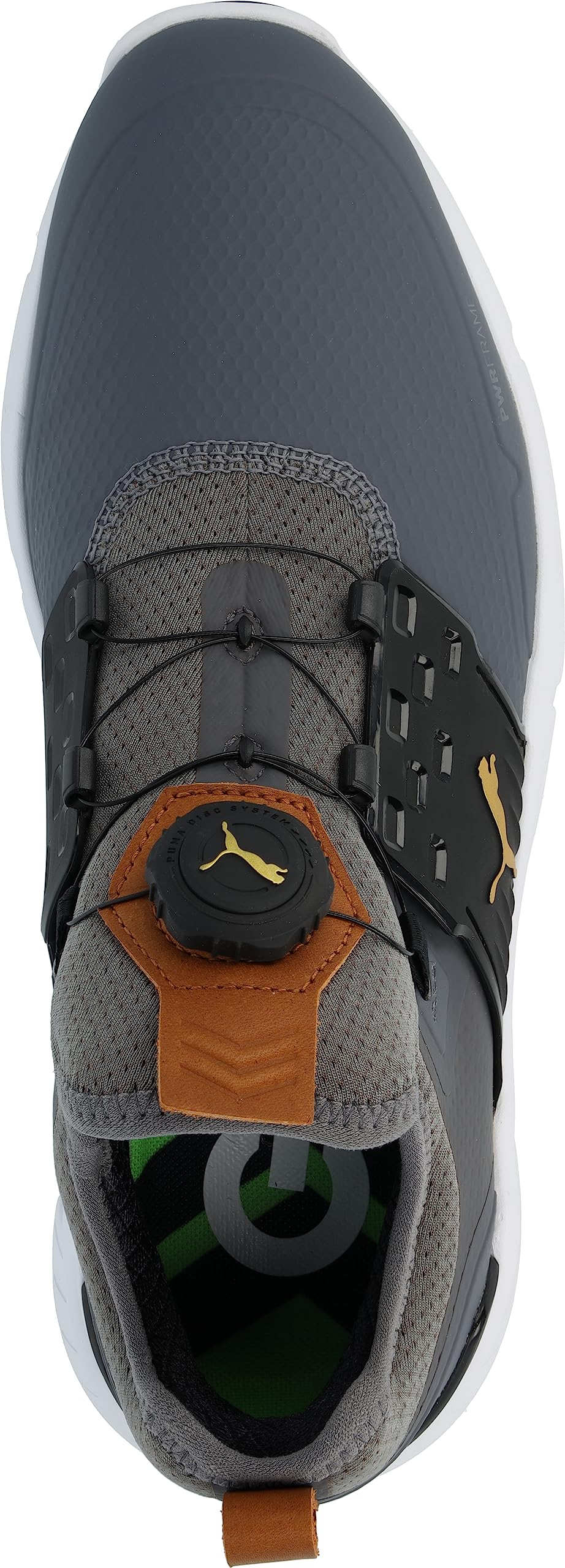 PUMA Encendido Disco articulado, Zapatos de Golf Hombre, Quiet Shade Team Gold Negro, 45 EU