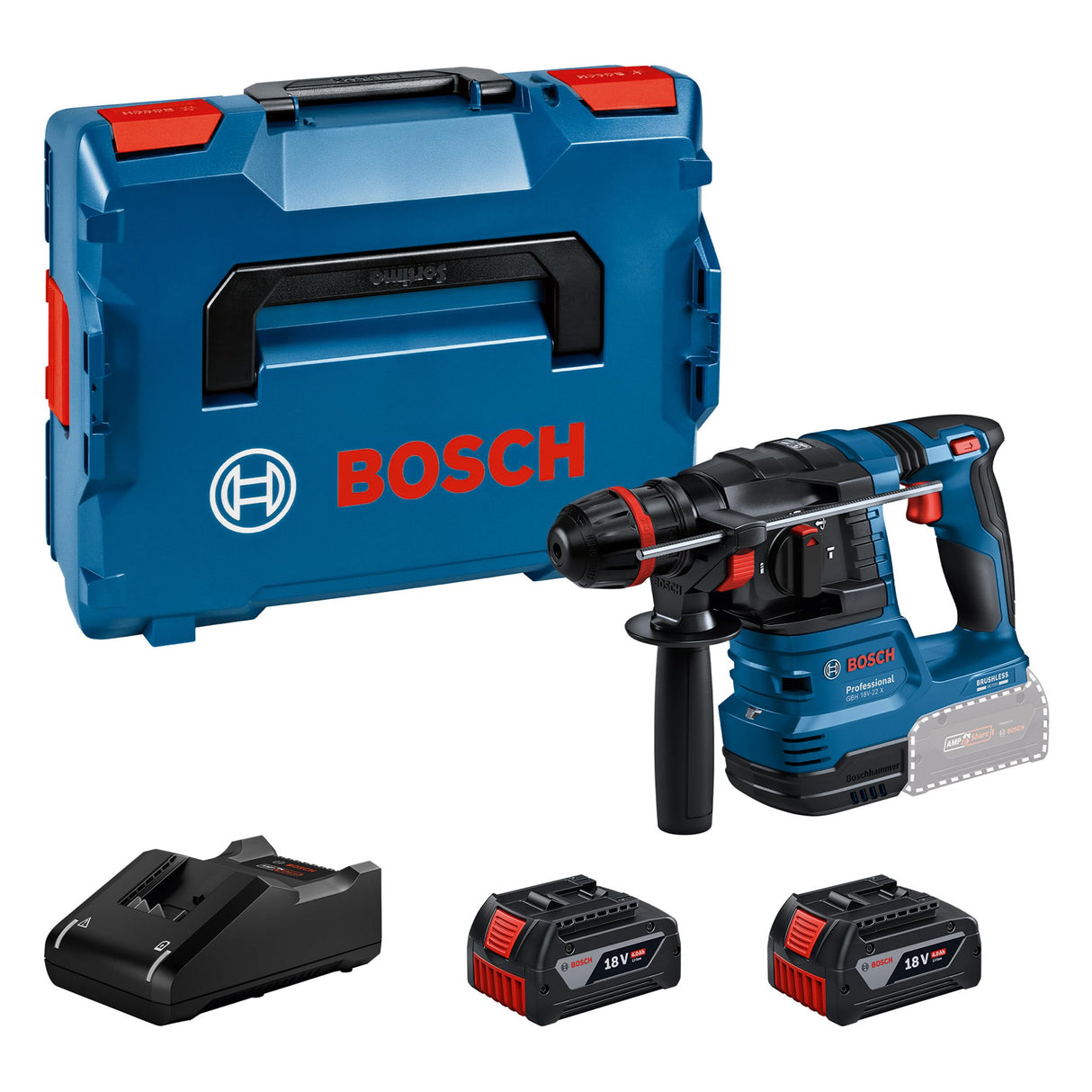 Bosch Professional 18V System martillo perforador a batería GBH 18V-22 X (incl. 2 baterías GBA 4.0Ah, cargador GAL 18V-40, L-BOXX 136)