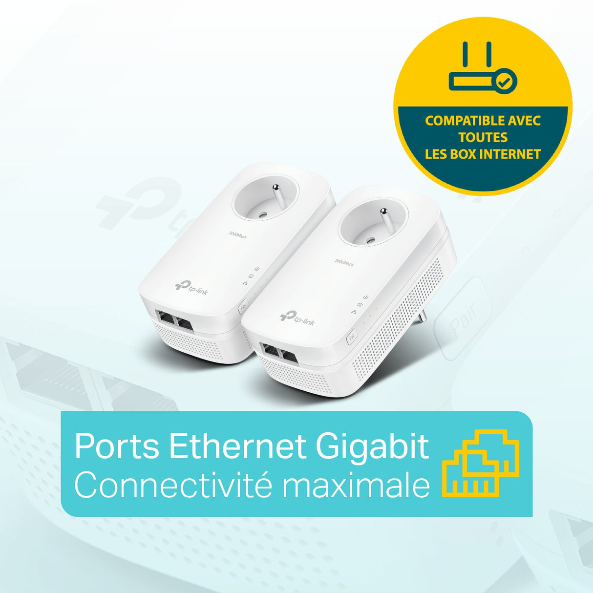 TP-LINK AV2000 - Adaptadores de Red Powerline (FR plug, 2000 Mbit/s Ethernet, 2 piezas) color blanco