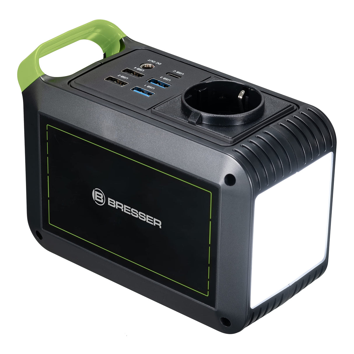 Bresser Mobile Power Station 88,8 Wh, 6 Ah / 14,8 V con batería de iones de litio de alta calidad, puertos USB, CA y CC y gran luz LED