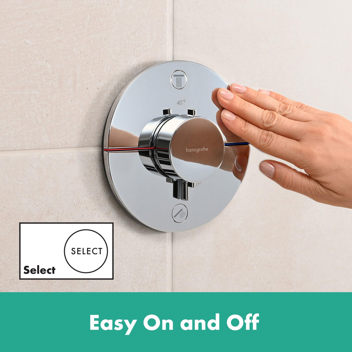 hansgrohe ShowerSelect Comfort S, termostato empotrado , grifo con botón de seguridad (SafetyStop) a 40 °C, termostato redondo para ducha y bañera, mezclador para 2 funciones, cromo