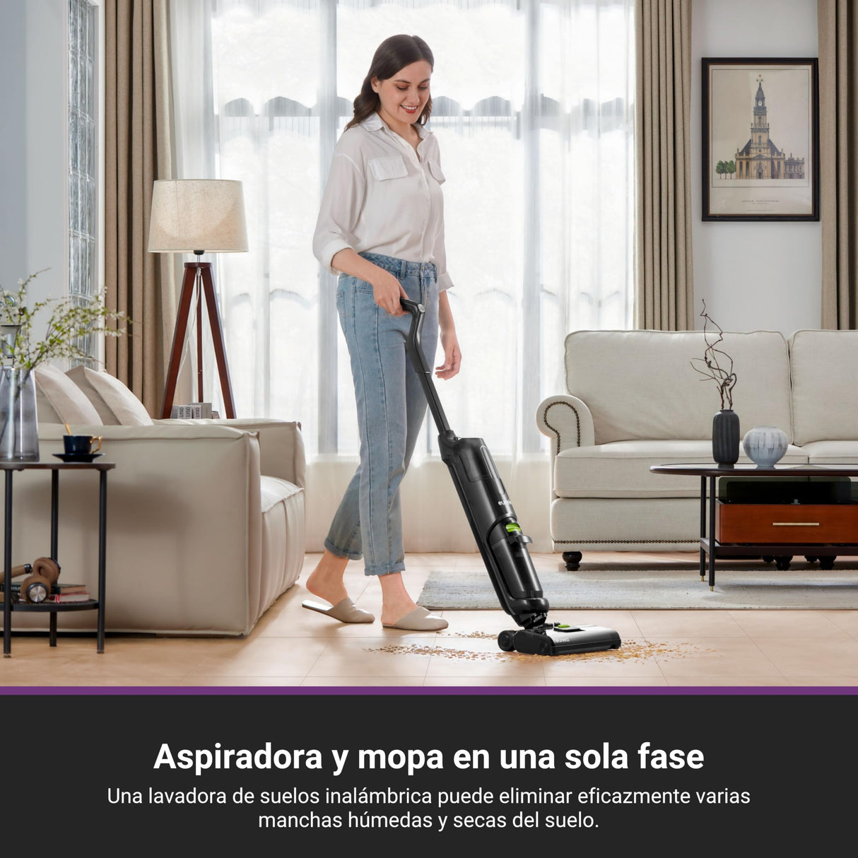 EUREKA NEW400 Gen2 Aspirador Escoba sin Cable en Seco y Húmedo Inalámbrico,Ligero, Aspiradora y Fregona sin Cable, Autolimpieza,Autonomía 30 mins,Tanque Doble,Suelos Duros, Pelo de Mascotas