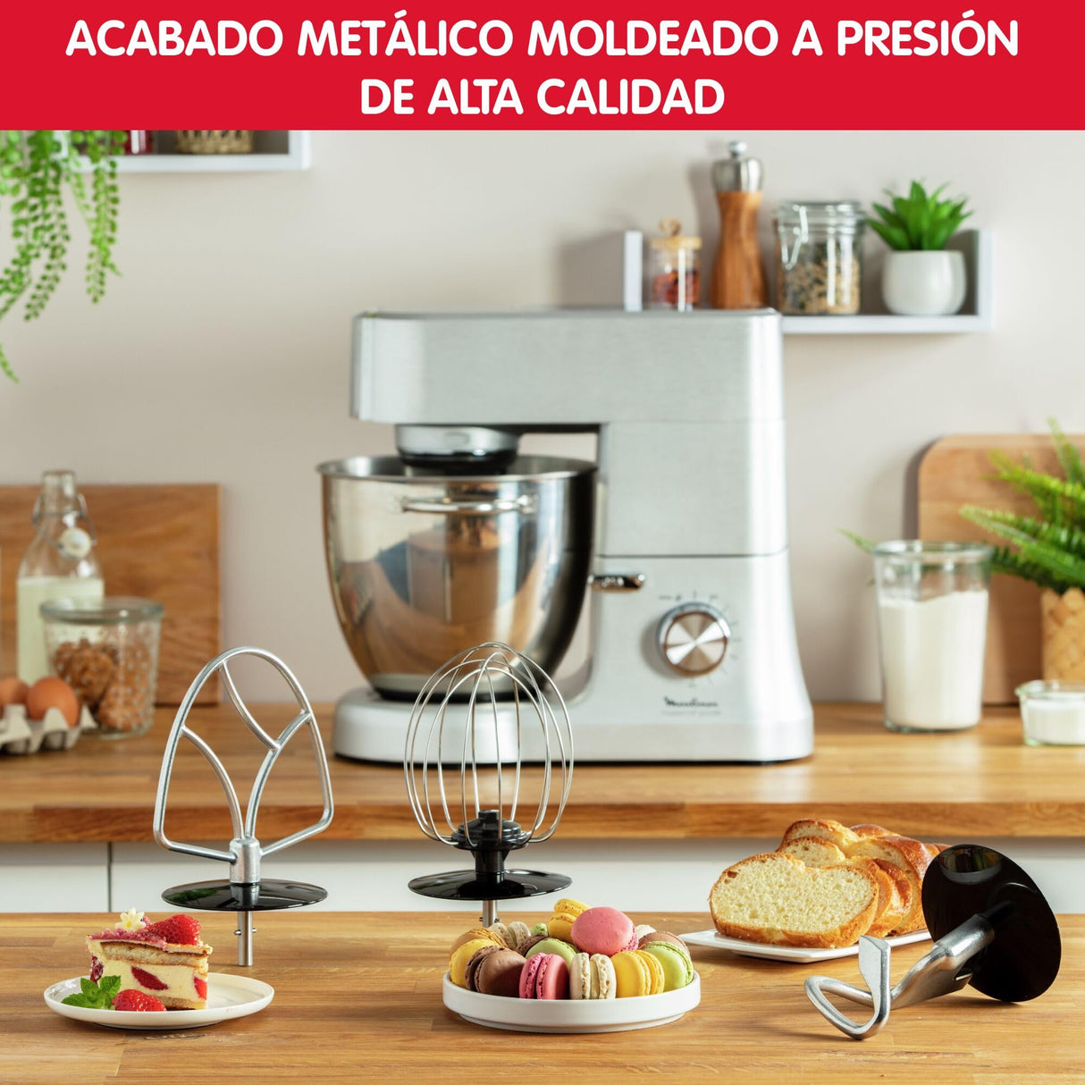 Moulinex Masterchef QA810D01 - Robot de cocina y repostería profesional 1500 W con kit de masas metálico, bol XL de 6,7 L, 4 posibilidades de accesoríos compatibles, de acero inoxidable