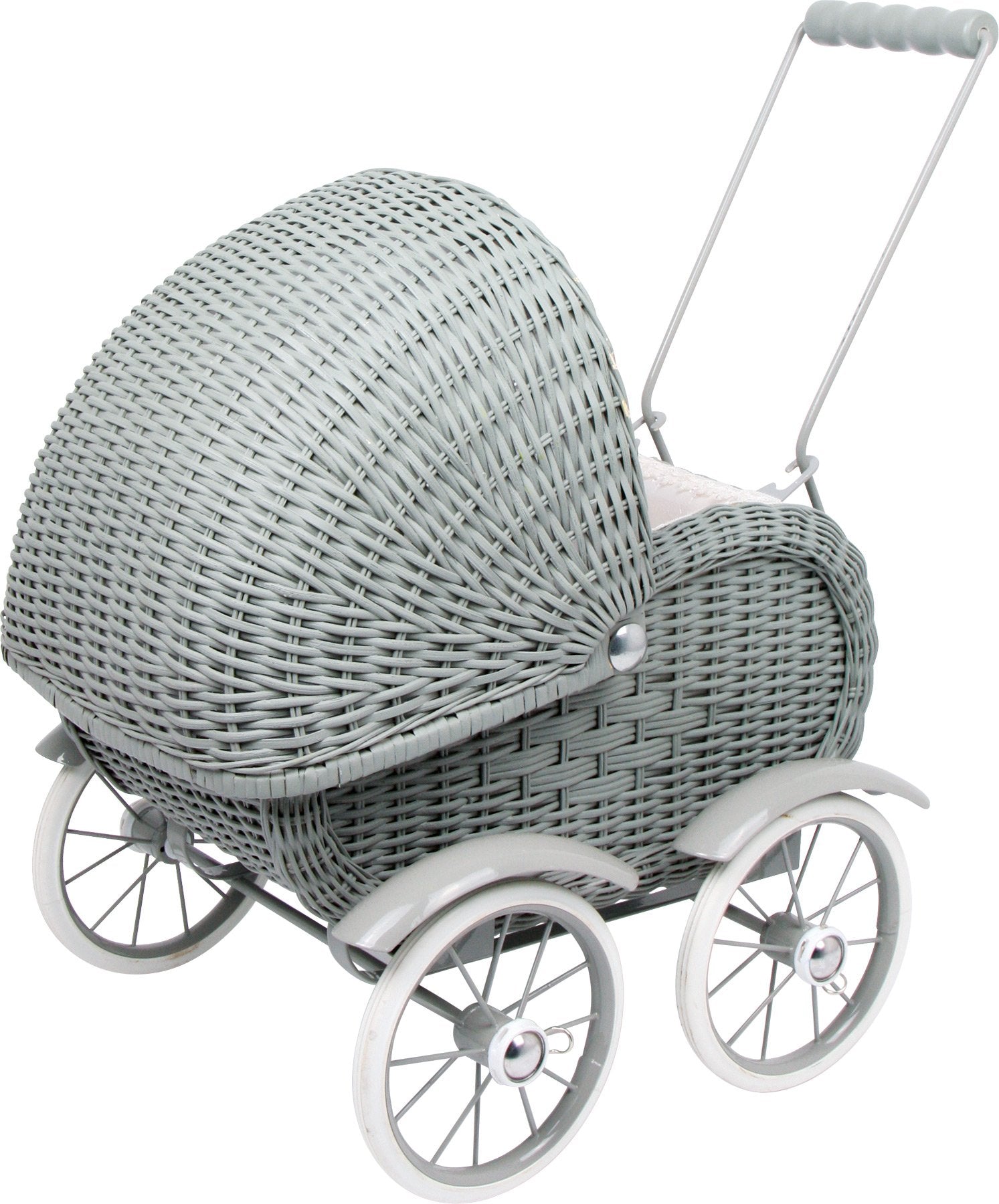 small foot 8771-Cochecito de bebé de Mimbre Ropa de Cama Blanca para Mayores de 3 años Cochecito de muñecas, Color Gris, 513252 cm (8771)