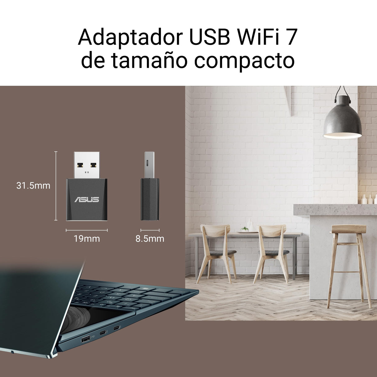 ASUS USB-BE92 Nano - Adaptador USB Nano WiFi 7 BE6500 tribanda, Banda de 6 GHz, Compatible con 4096-QAM, Plug and Play, Compatible con Windows 10 y 11