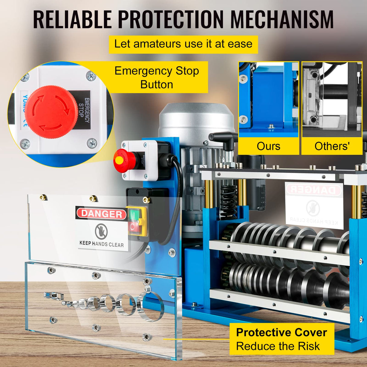 VEVOR Máquina pelacables eléctrica, SMS-038 Potencia 370 W 220 V 50 Hz Peso 25 kg Herramienta pelacables Azul Material Aluminio, Acrílico, Alambre de Cobre para gestionar simultáneamente diferentes