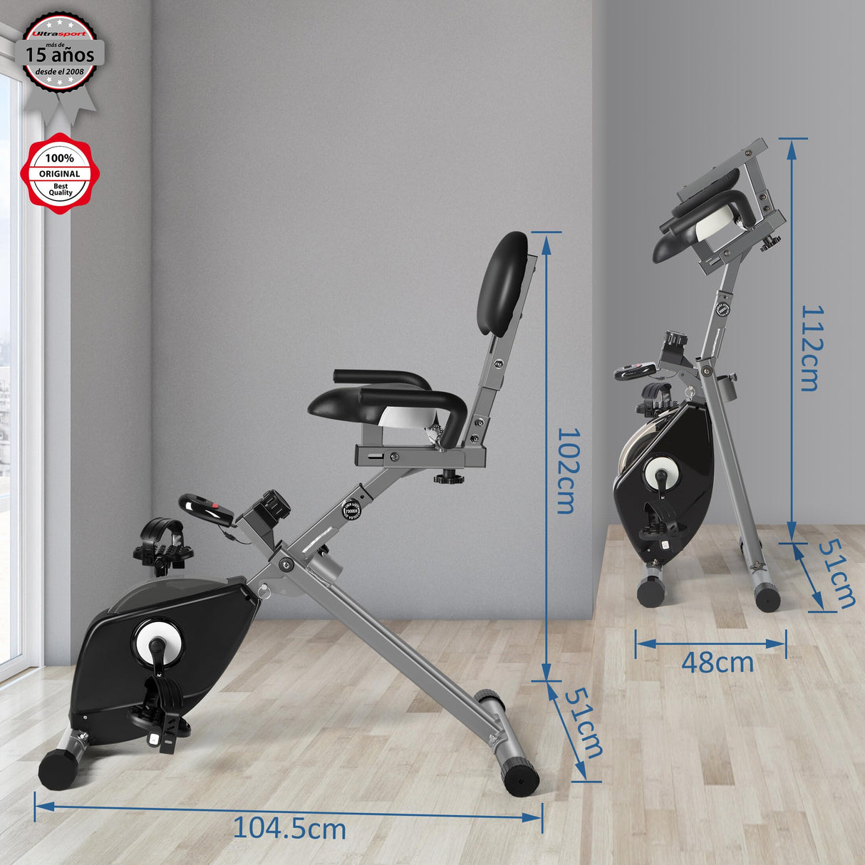 Ultrasport Bicicleta estática para Mayores Seniors Recumbent Hometrainer, 60% Acero 30% PP 10% PS, Negro/Gris, Extra cómodo