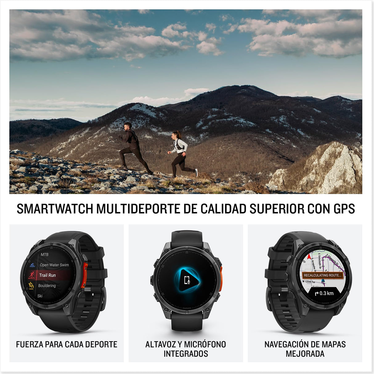 Garmin fēnix 8-47mm - Reloj de Alto Rendimiento GPS Multideporte con Pantalla táctil AMOLED, Linterna LED, Altavoz y micrófono Integrados, Mapas y hasta 16 días de autonomía, Negro