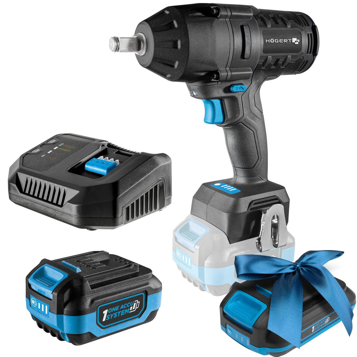 Högert Technik Juego de destornilladores de impacto sin escobillas, 18 V, 600 Nm, par de torsión, batería de 4,0 Ah, cargador de 4 A, maletín, motor sin escobillas, iluminación LED, para talleres +