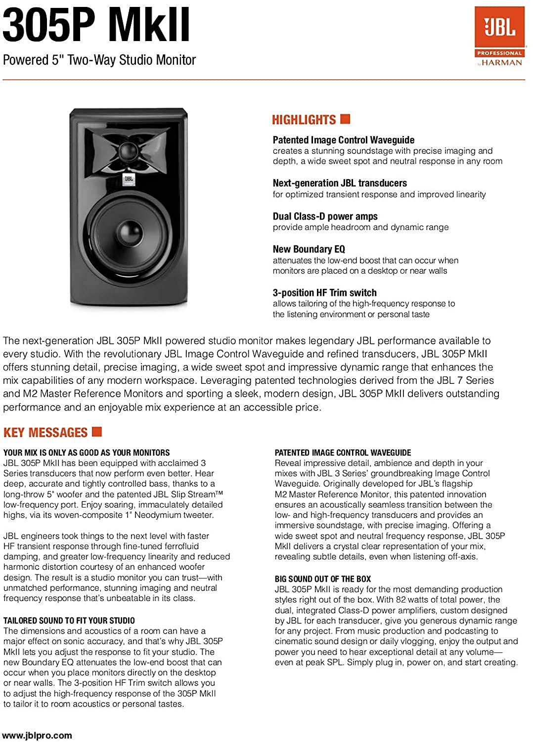JBL 305P MKII Studio reference monitor