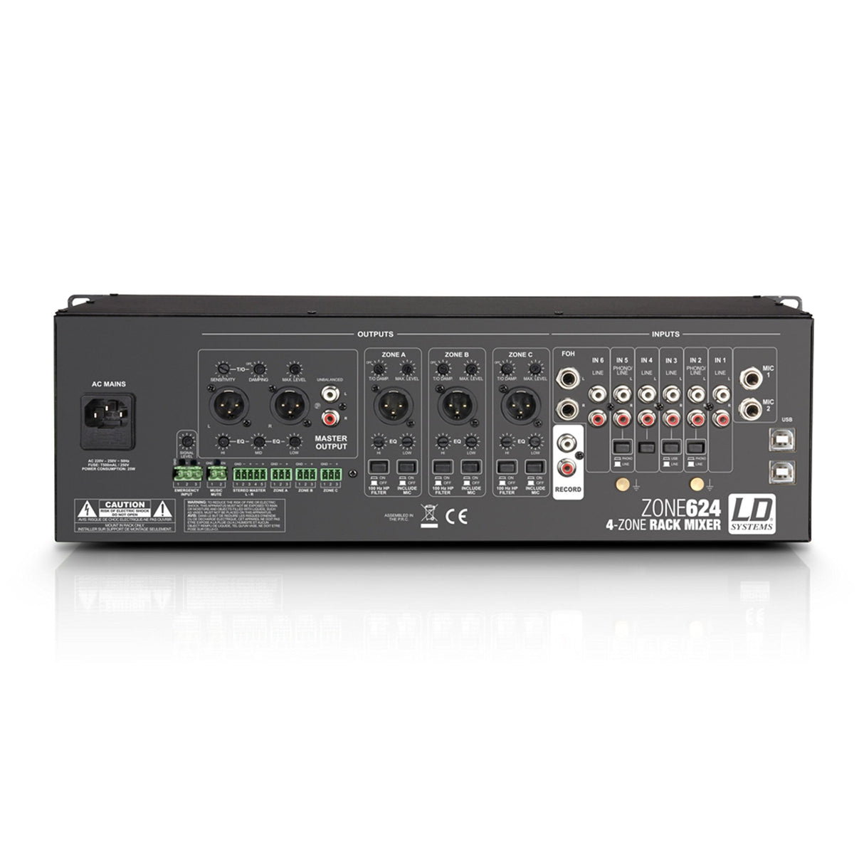 LD Systems ZONE 624 - Mezclador de 4 zonas, formato 19" 3 U