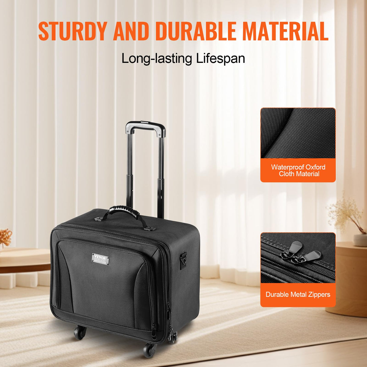 VEVOR Estuche de Maquillaje con Ruedas 3 Niveles, Maleta de Almacenamiento de Transporte con Asas Correa, Caja Bolsa de Maquillaje Oxford Impermeable Negro