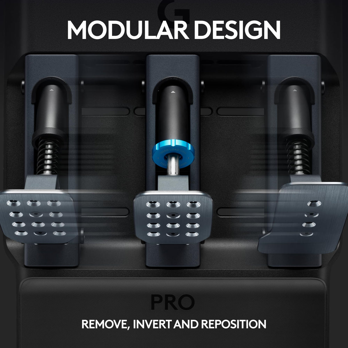Logitech G PRO Racing Pedals - Pedales de simulación de carreras con freno con celda de carga de 100 kg, totalmente personalizables, resortes y elastómeros intercambiables, diseño modular, Negro