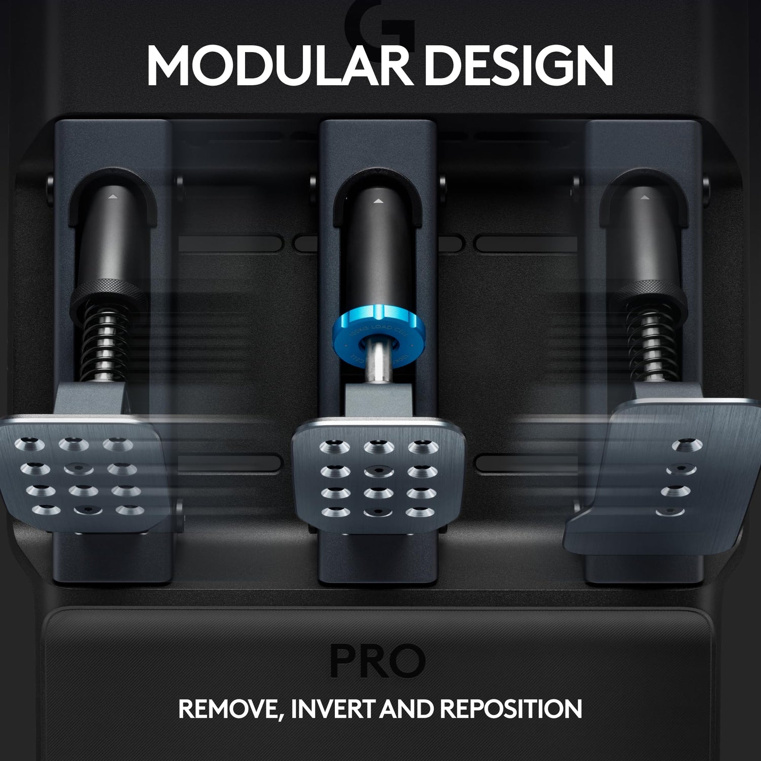 Logitech G PRO Racing Pedals - Pedales de simulación de carreras con freno con celda de carga de 100 kg, totalmente personalizables, resortes y elastómeros intercambiables, diseño modular, Negro
