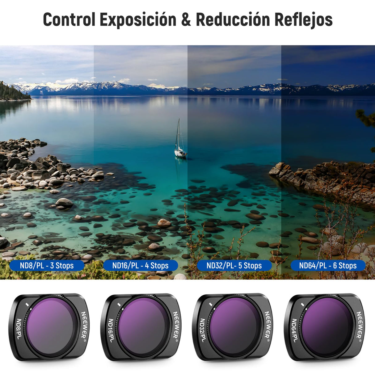NEEWER Juego de 16 Filtros para Pocket 3, ND8 ND16 ND32 ND64 ND128 ND256 ND1000 ND8/PL ND16/PL ND32/PL ND64/PL Difusión Negra 1/4 1/8 Contaminación Luz UV CPL Compatible con DJI Osmo Pocket 3, FL-B06