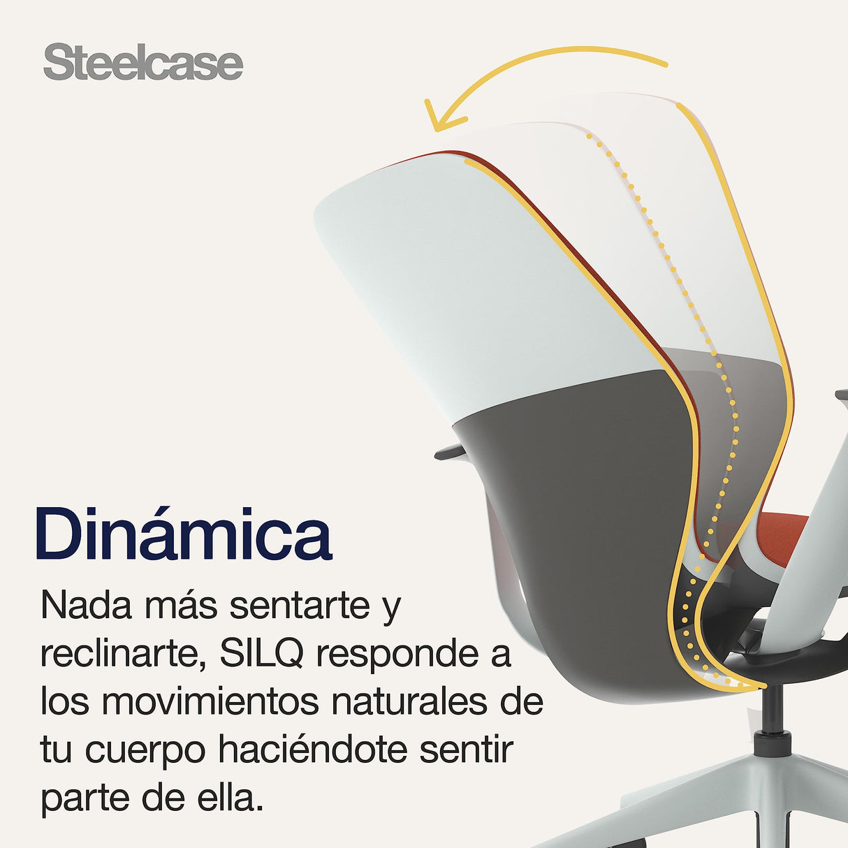 Steelcase SILQ Silla ergonómica de altura regulable, carcasa de plástico gris claro o carbono metalizado y tapicería azafrán