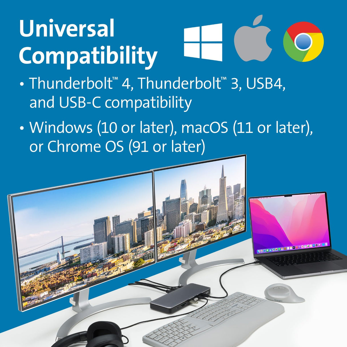 Kensington K34110EU - Adaptador SD5760T Multipuerto Thunderbolt 4, Doble Monitor 8K/4K, Lector de Tarjetas Micro SD, 96W, 2X HDMI, Ethernet, USB-C 3.2 y 4X USB-A