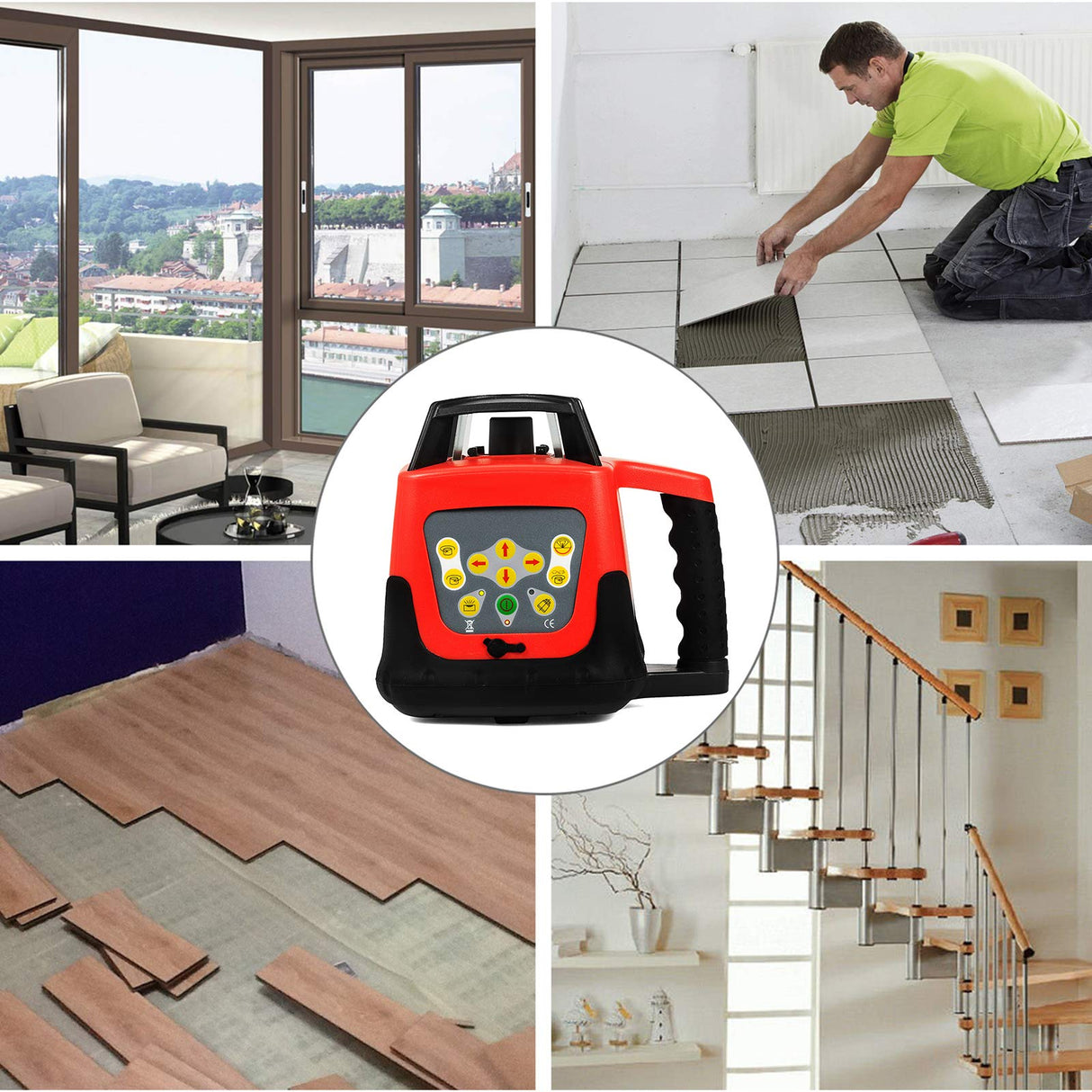 VEVOR Nivel Láser Auto-nivelación Verde, 500 m Rango de Nivel Láser Giratorio, 4,8-6 V, Impermeable 25 Horas Trabajo Continuo para Construcción