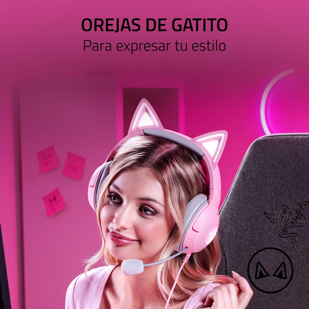 Razer Kraken Kitty V2 - Auriculares RGB por Cable con Orejas de Gatito (Iluminación reactiva al Streaming, Micrófono cardioide HyperClear, Diafragmas de 40 mm Triforce, Sonido Envolvente 7.1) Quartz
