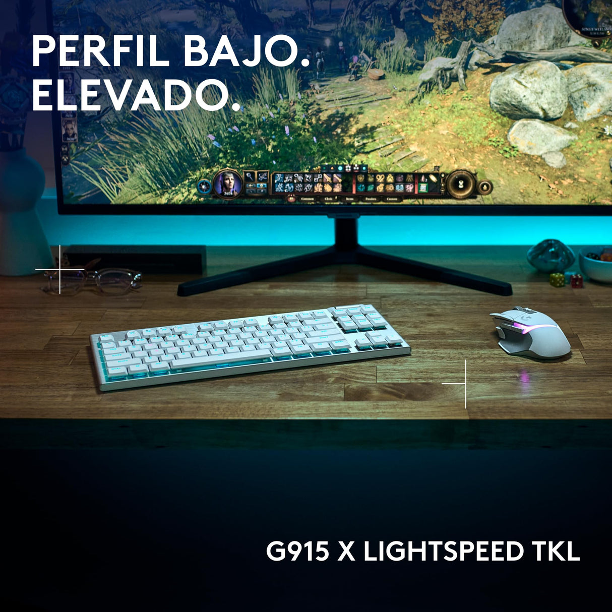 Logitech G G915 X LIGHTSPEED TKL Teclado para gaming inalámbrico de perfil bajo, teclas de PBT de doble moldeado, elegante acabado en aluminio, táctil marrón GL - PC/Mac, QWERTY US - Blanco