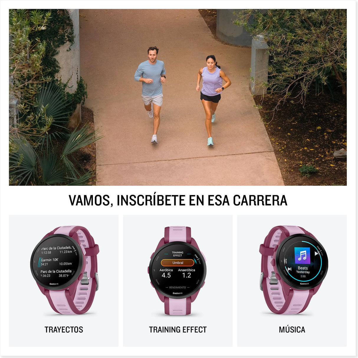 Garmin Forerunner 165 Music, Reloj Inteligente para Correr con GPS, Pantalla Táctil AMOLED, Métricas Optimizadas, Planes de Entrenamiento, Pay, Autonomía de 11 Días, Blanco