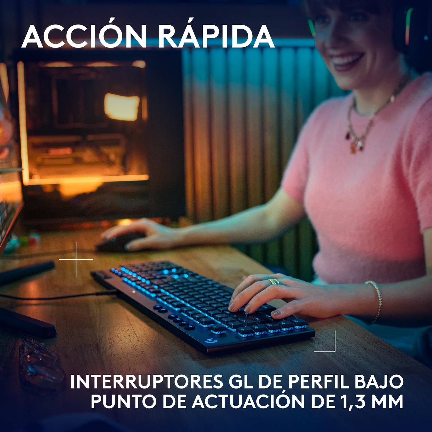 Logitech G G915 X Teclado mecánico para gaming con cable de perfil bajo, teclas de PBT de doble moldeado, teclas totalmente programables, interruptores táctiles marrones GL, PC/Mac, QWERTY ESP - Negro