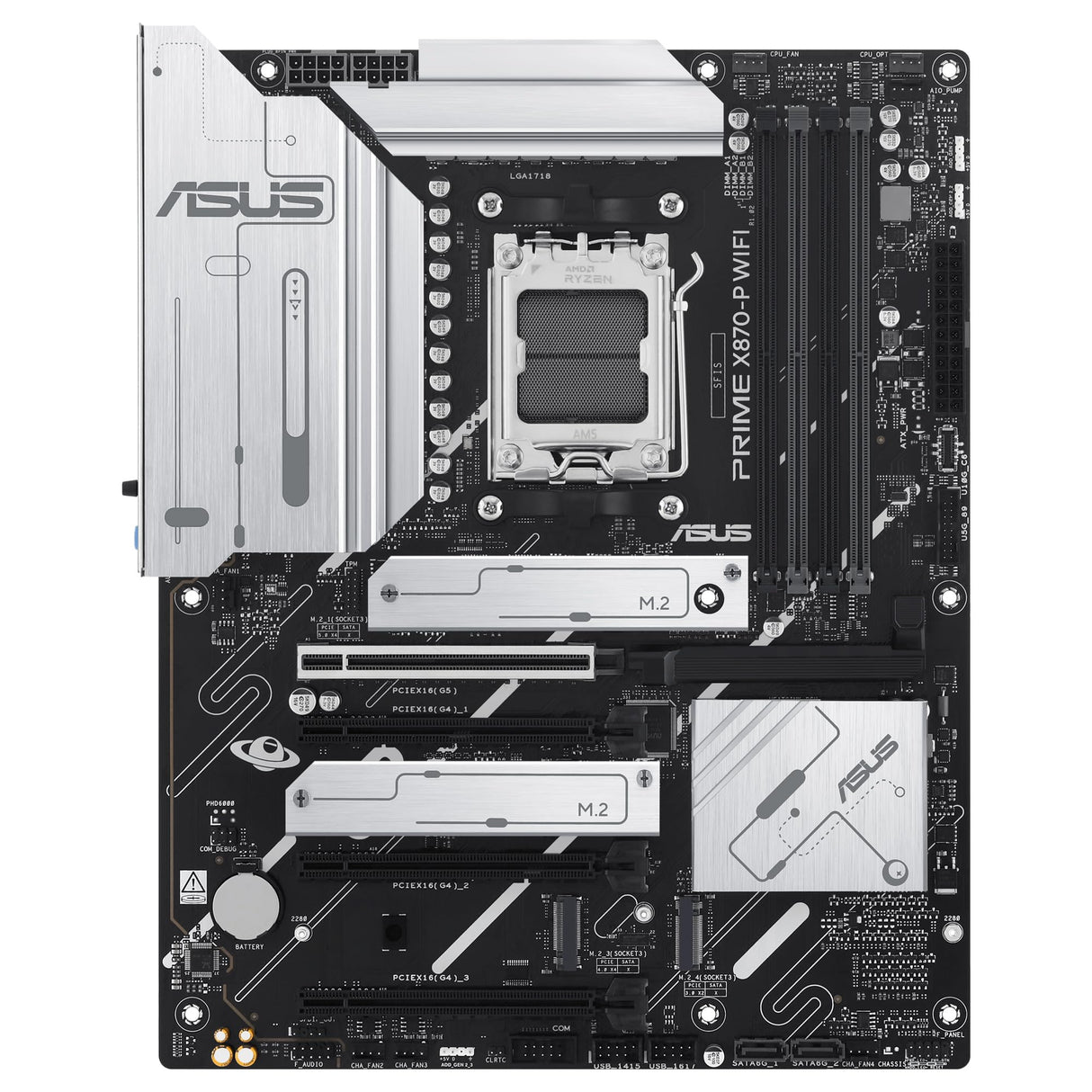 ASUS Prime X870-P WiFi - Placa Base AMD ATX, 14+2+1(80A) etapas de Potencia, PCIe 5.0 x16 Compatible con GPU de última generación, 4X M.2, DDR5, WiFi 7, Q-Antenna