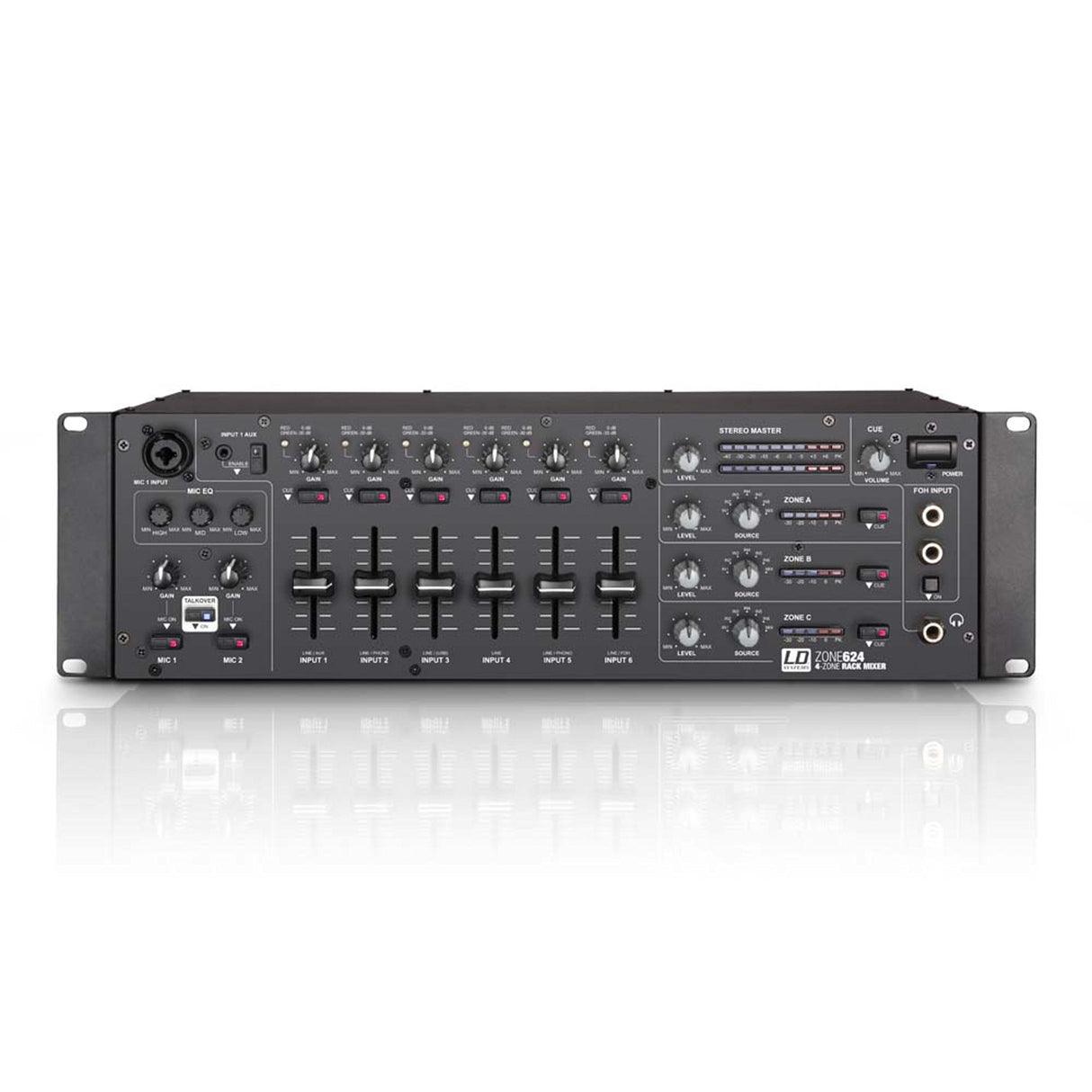 LD Systems ZONE 624 - Mezclador de 4 zonas, formato 19" 3 U