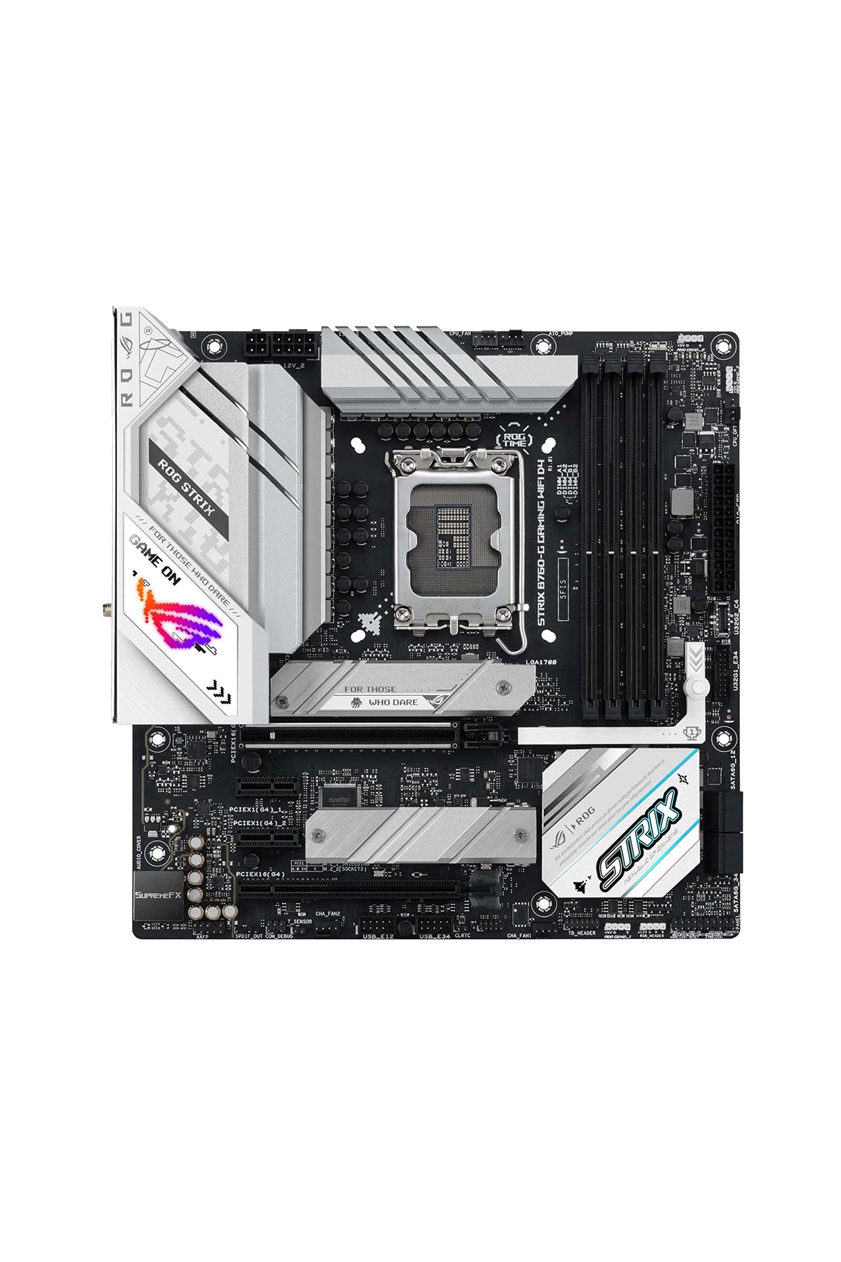 ASUS Placa base ROG STRIX B760-G GAMING WIFI D4 Intel® B760 LGA 1700 mATX, ranura segura PCIe 5.0 x16, 2 ranuras PCIe 4.0 M.2, WiFi 6E, Ethernet 2.5G, USB 3.2 Gen 2x2 Type-C®, Aura Sync RGB, blanca