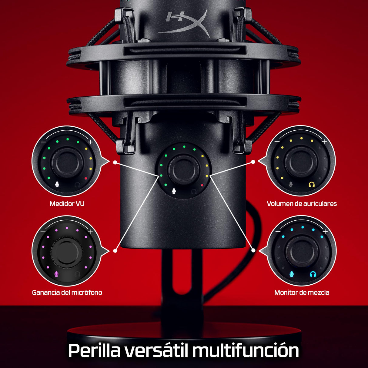 HyperX Quadcast 2 S - Micrófono USB para Gaming, Streaming y Creadores de Contenido, Cuatro Patrones Polares, 32bit, 192kHz, aRGB Leds, para PC, PS4, PS5 y Mac, Negro
