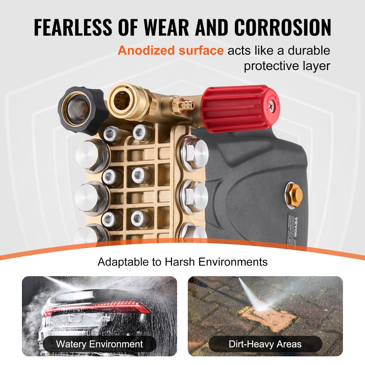 VEVOR Bomba para Hidrolavadora Émbolo Triple Horizontal con Eje de 25,4mm 4000 PSI 4,0 GPM Kit de Repuesto para Hidrolavadora con 5 Boquillas, Compatible con Simpson MorFlex 40224, 40225, 40226