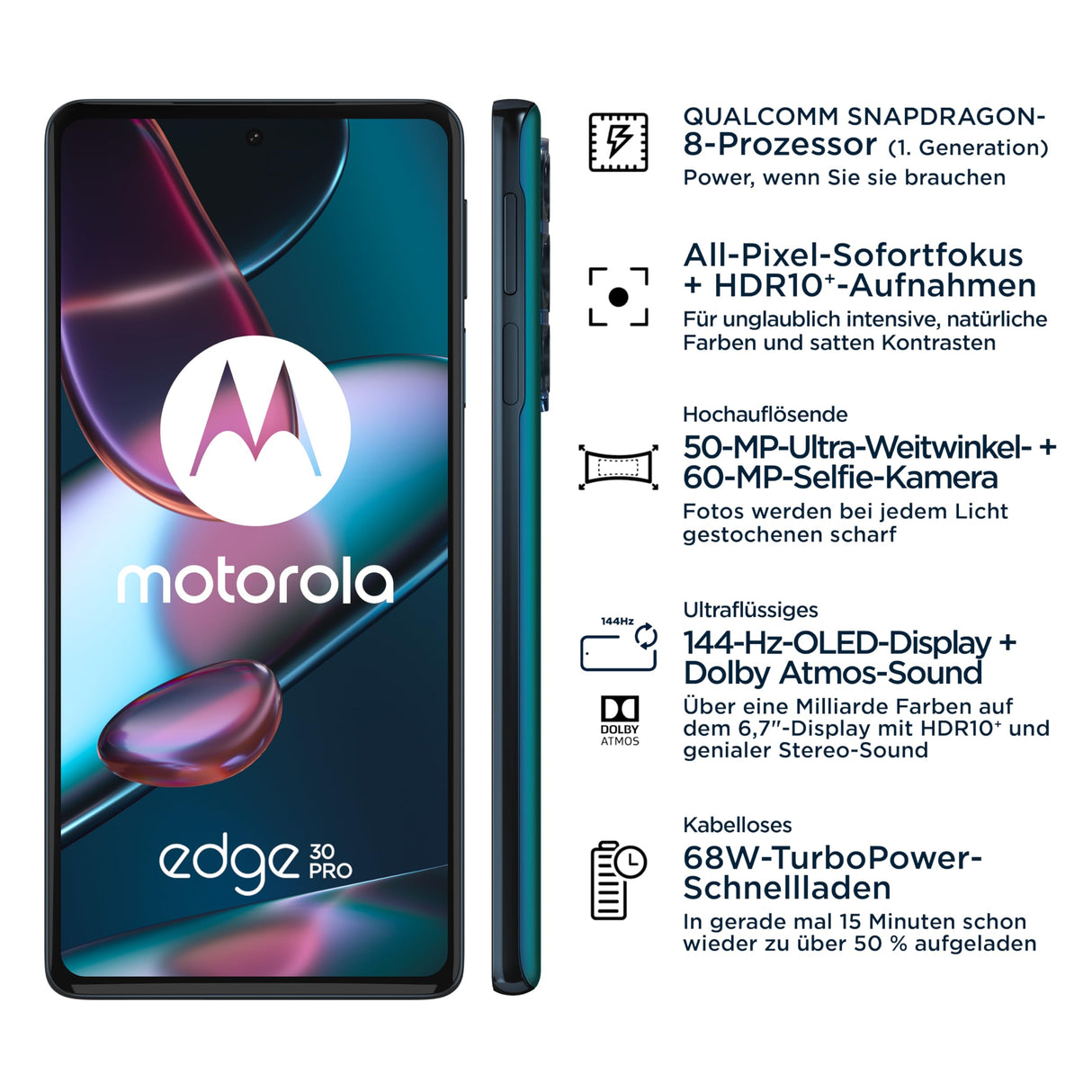 Motorola Moto Edge30 Pro - Smartphone (Pantalla 6,7 FHD+, cámara de 50 MP, 12/256 GB, 4800 mAh, Android 12), Cosmos Blue (Incluye Funda Protectora + Adaptador para Coche)
