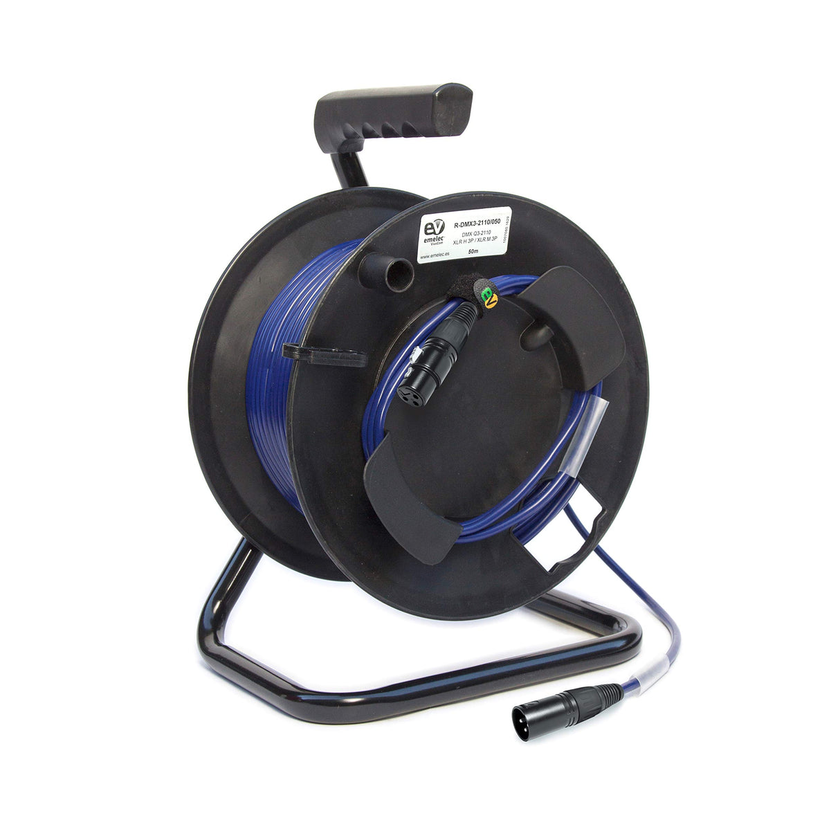 Emelec VíasCom R-DMX3-2110/050 – 50m Cable Balanceado Digital DMX 110Ω OFC 2x0,22mm² montado en Portacables con XLR 3 pines – Color Azul Noche – PVC Muy Flexible