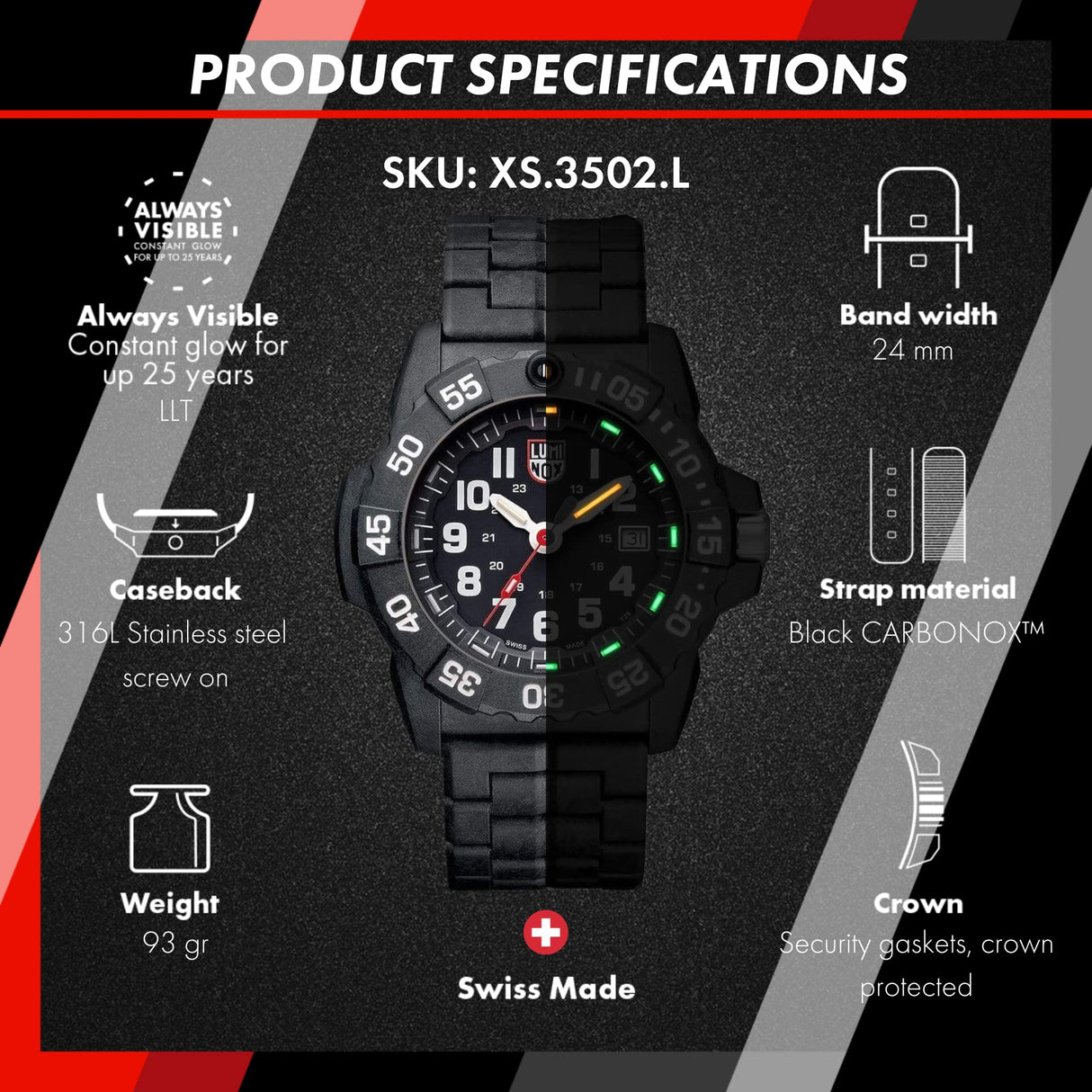 Luminox Reloj Analógico para Hombre de Cuarzo con Correa en Fibra de Carbono XS.3502.L