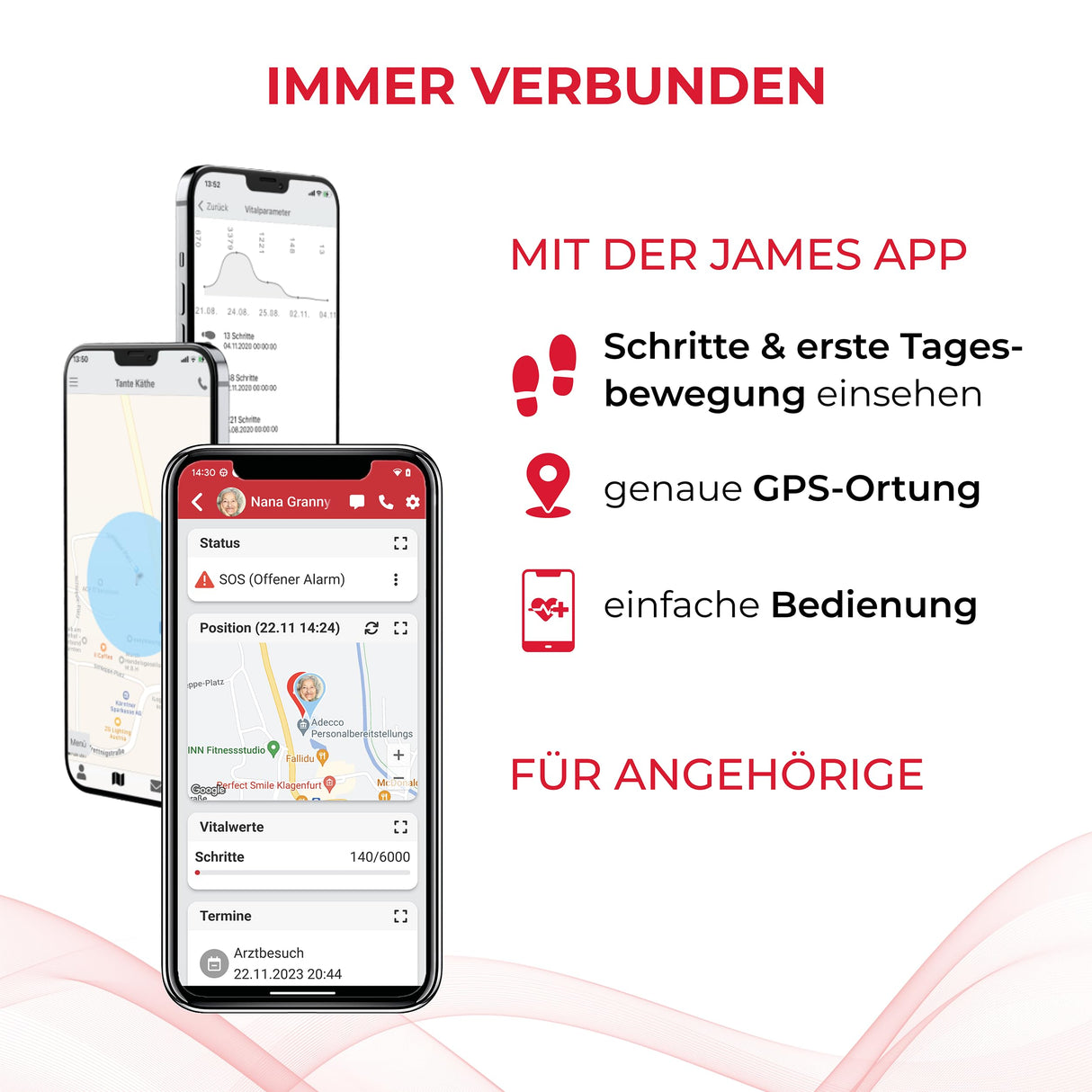 James R9 - Reloj de Emergencia y Seguridad para Personas Mayores, detección de caídas, botón de Llamada de Emergencia y Seguimiento GPS, podómetro, Monitor de frecuencia cardíaca, aplicación Familiar