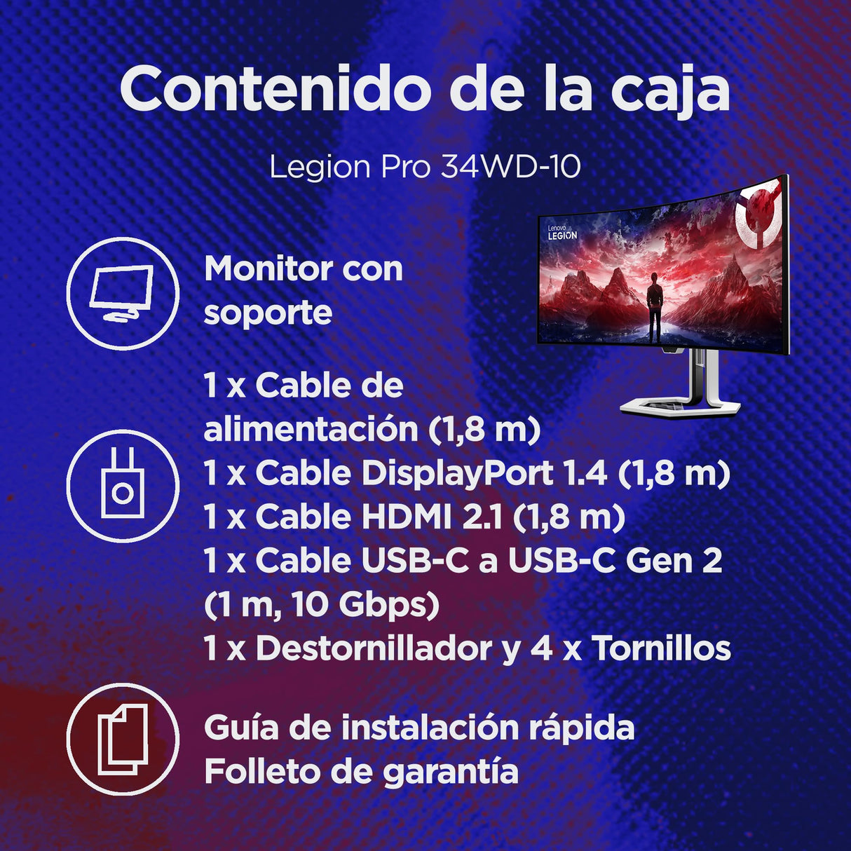 Lenovo Legion Pro 34WD-10 – Monitor Curvo Gaming WQHD 34" OLED (240 Hz, 0.03 ms MPRT, 21:9, HDMI 2.1 + DP 1.4, AMD FreeSync Premium Pro, VESA 100 x 100 mm) Soporte Inclinación/Altura/Giro – Blanco