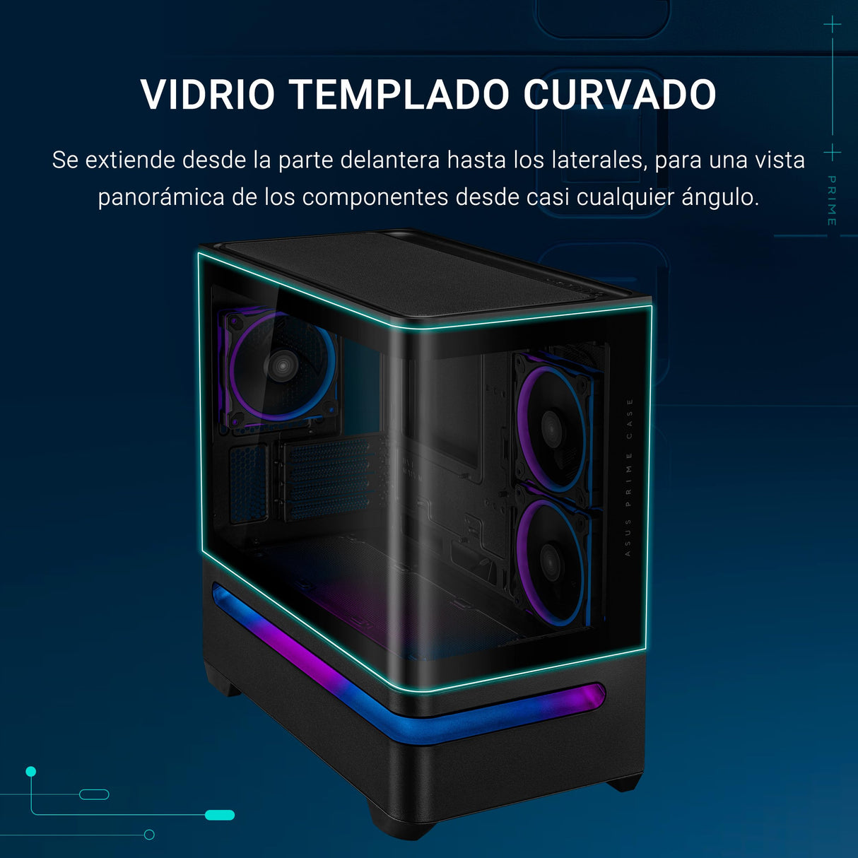 ASUS Prime AP202 ARGB Caja mATX, Cristal Curvado Templado, Compatible con gráficas de hasta 420 mm, radiadores de 360 mm, raíl de fácil extracción, ventilación de Ranura, Ventiladores ARGB, Negro