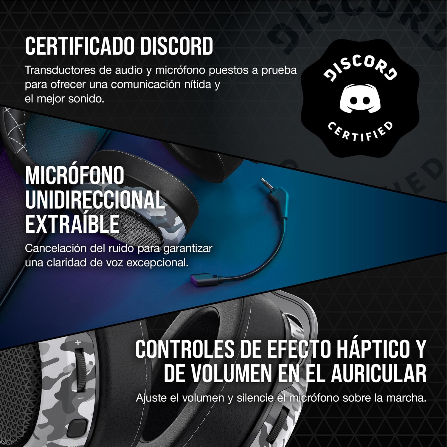 Corsair HS60 HAPTIC Auriculares Estéreo para Juegos con Efectos Hápticos en Los Bajos (Taction Technology, Almohadillas de Lujosa Espuma Viscoelástica, Micrófono Extraíble) Camo