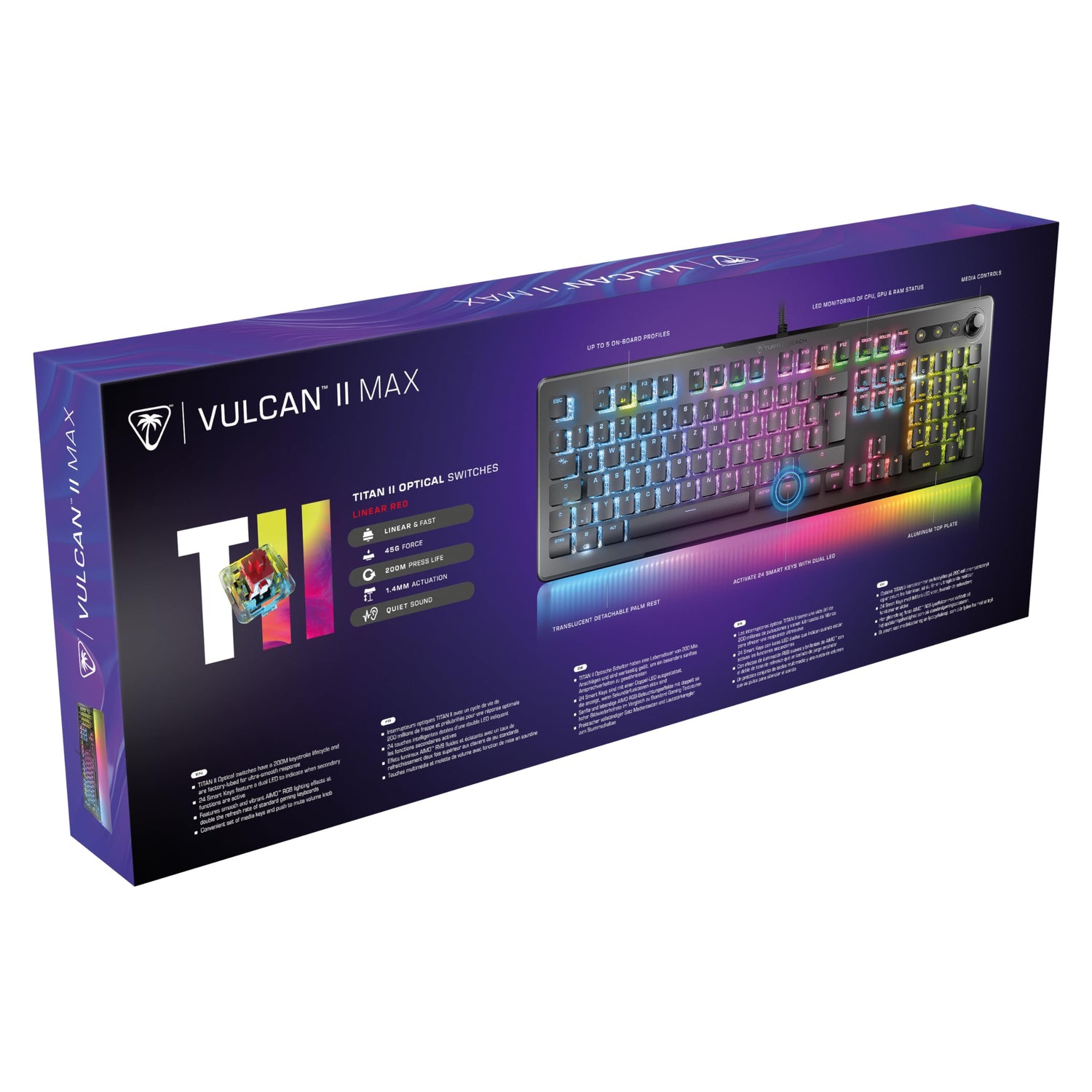 Turtle Beach Vulcan II MAX - Teclado de Juego óptico y mecánico para PC, Teclas retroiluminadas RGB Personalizables reposamuñecas, interruptores Titan II, Placa de Aluminio, Negro