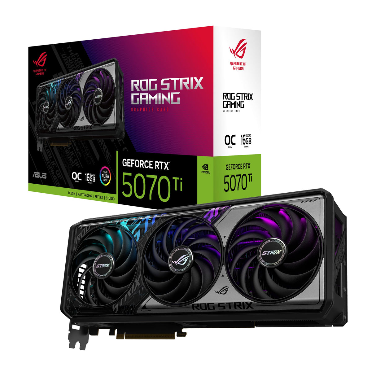 ASUS ROG Strix GeForce RTX 5070 Ti OC Edition 16 GB GDDR7 Tarjeta gráfica Gaming (PCIe 5.0, HDMI/DP 2.1, 3,2 Ranuras, Axial-Tech, MaxContact, Almohadilla térmica de Cambio de Fase, Aura Sync)