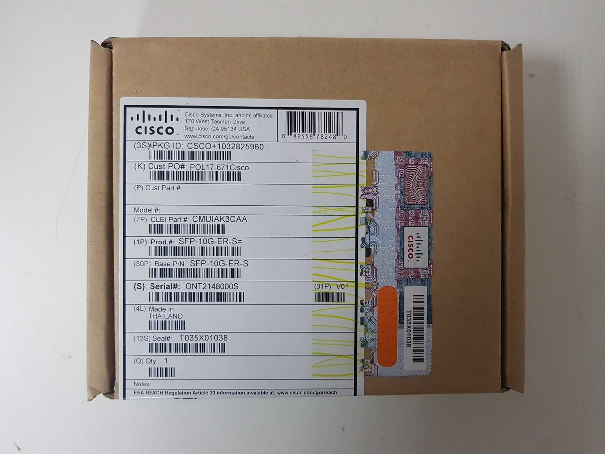 Cisco 10GBASE-ER SFP+ Fibra óptica 1550nm 10000Mbit/s SFP+ red modulo transceptor - Transceptor de red (10000 Mbit/s, SFP+, LC, IEEE 802.3,IEEE 802.3ab,IEEE 802.3ae,IEEE 802.3u, ER, 10GBASE-ER)