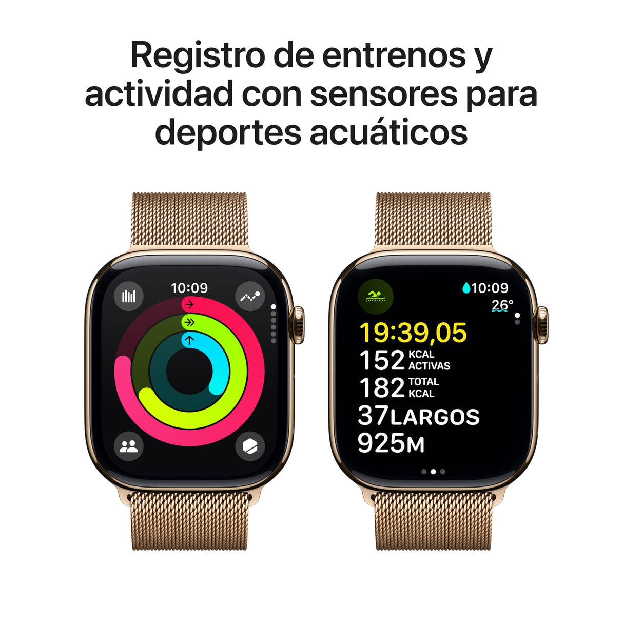 Apple Watch Series 10 GPS + Cellular Smartwatch con caja de titanio Oro de 46 mm y Pulsera Milanese Loop Oro - Talla M/L.Monitor de entreno, app ECG, pantalla Retina siempre activa y neutro en carbono