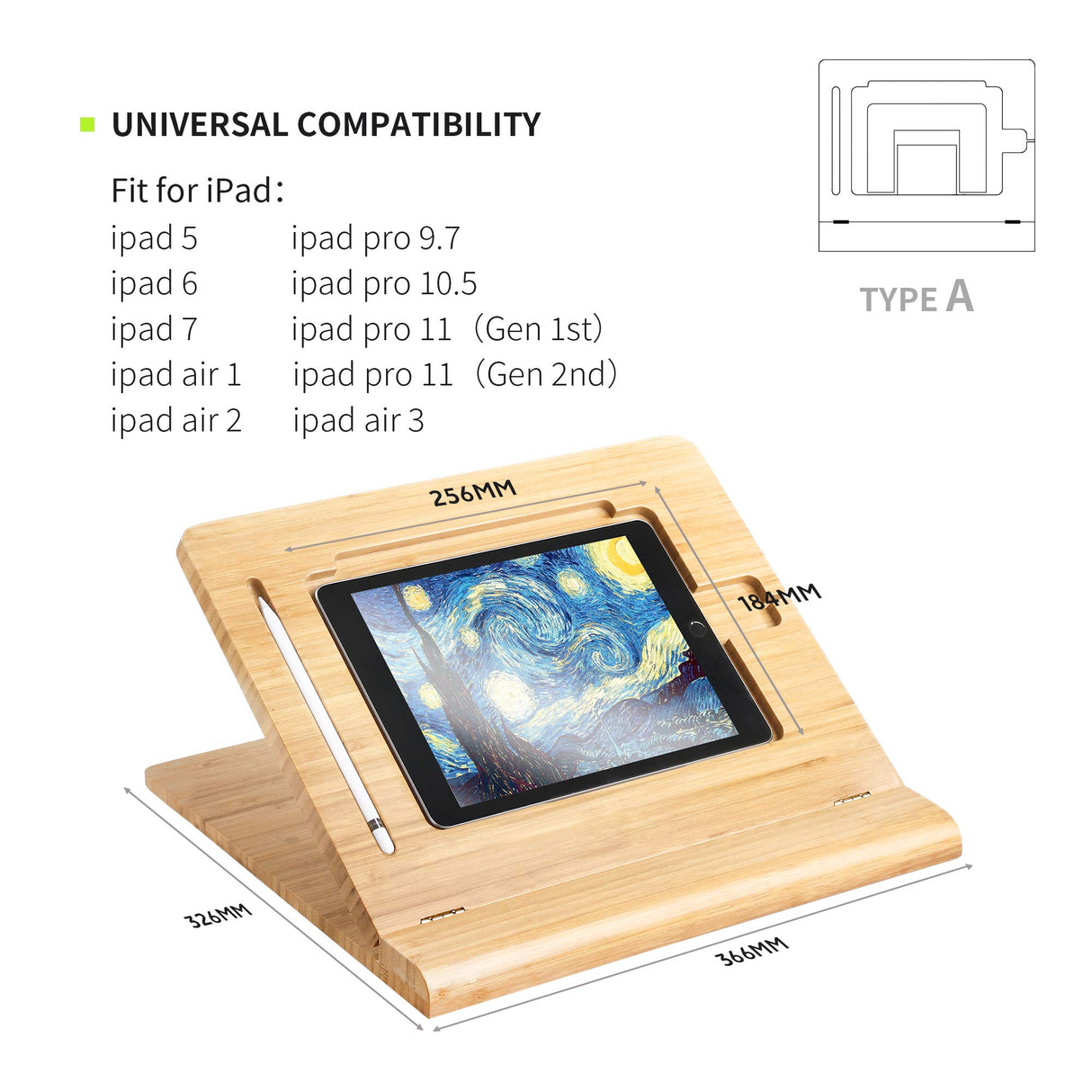 ELETIUO Soporte Ajustable Plegable para Tableta, Organizador de Madera de bambú multiángulo para iPad, Estable para Dibujar, Ver, Escribir (soporta múltiples Dispositivos)