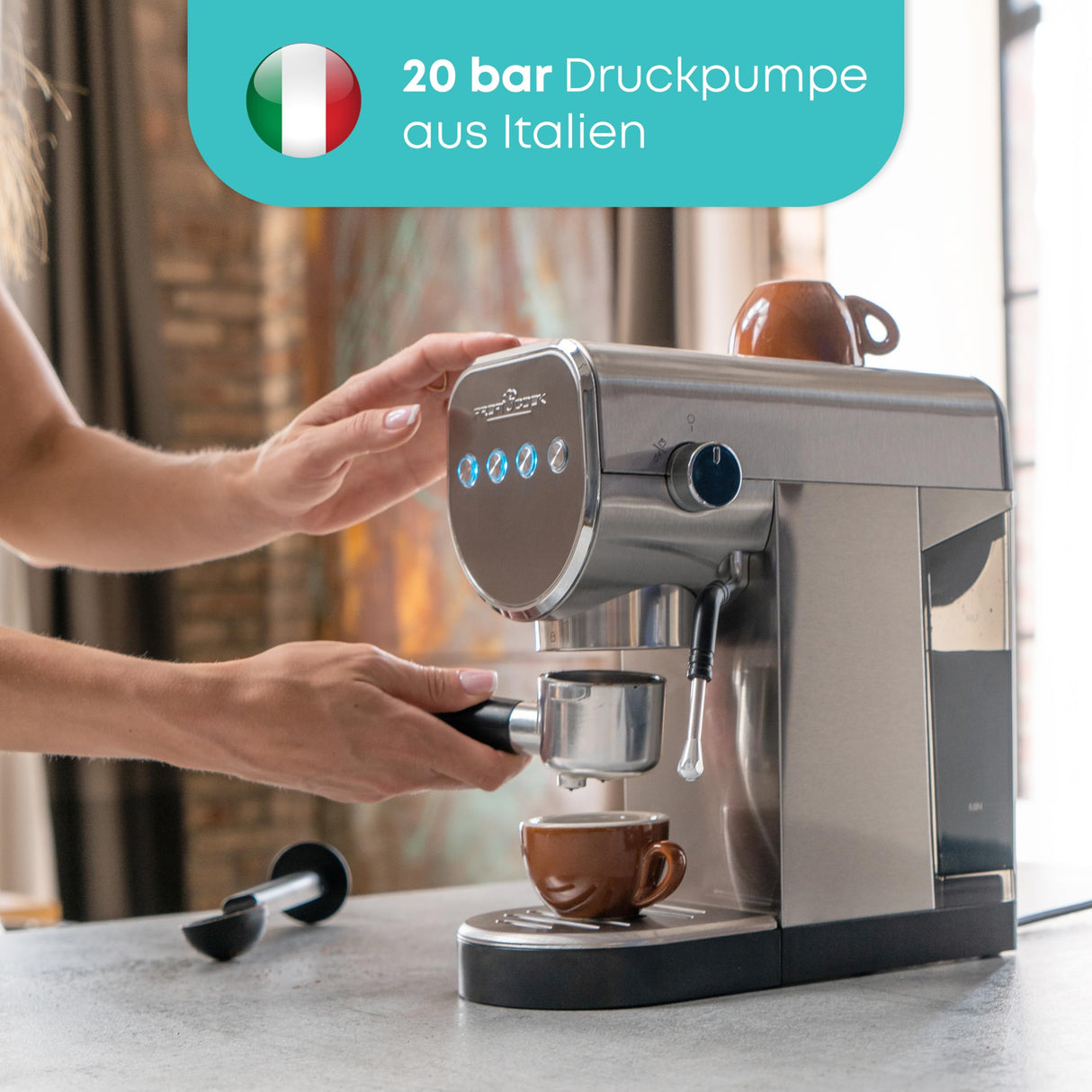 Profi Cook PC ES 1265 - Cafetera 2 en 1 | Cápsulas de café y polvo espresso | Máquina portafiltro 20 bar bomba italiana | Incluye boquilla espumador de leche | Portafiltros para café espresso