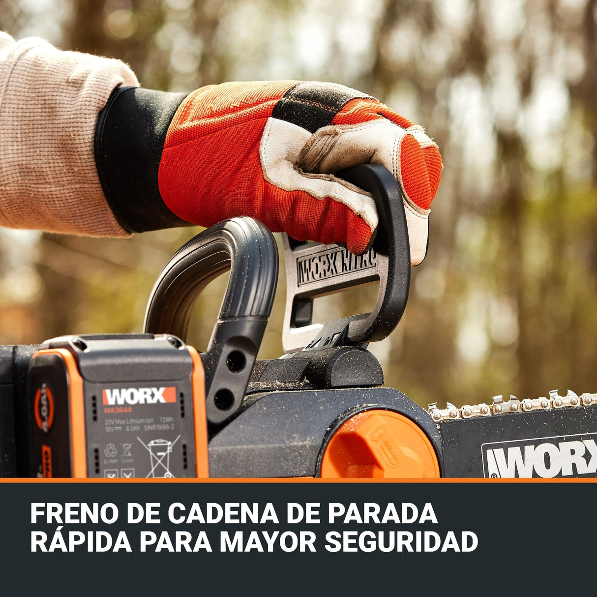 WORX WG350E Nitro - Motosierra profesional con batería de 20 V, potente sierra para madera, 10 m/s, longitud de corte de 30 cm, compacta y segura, lubricación automática, tensor de cadena