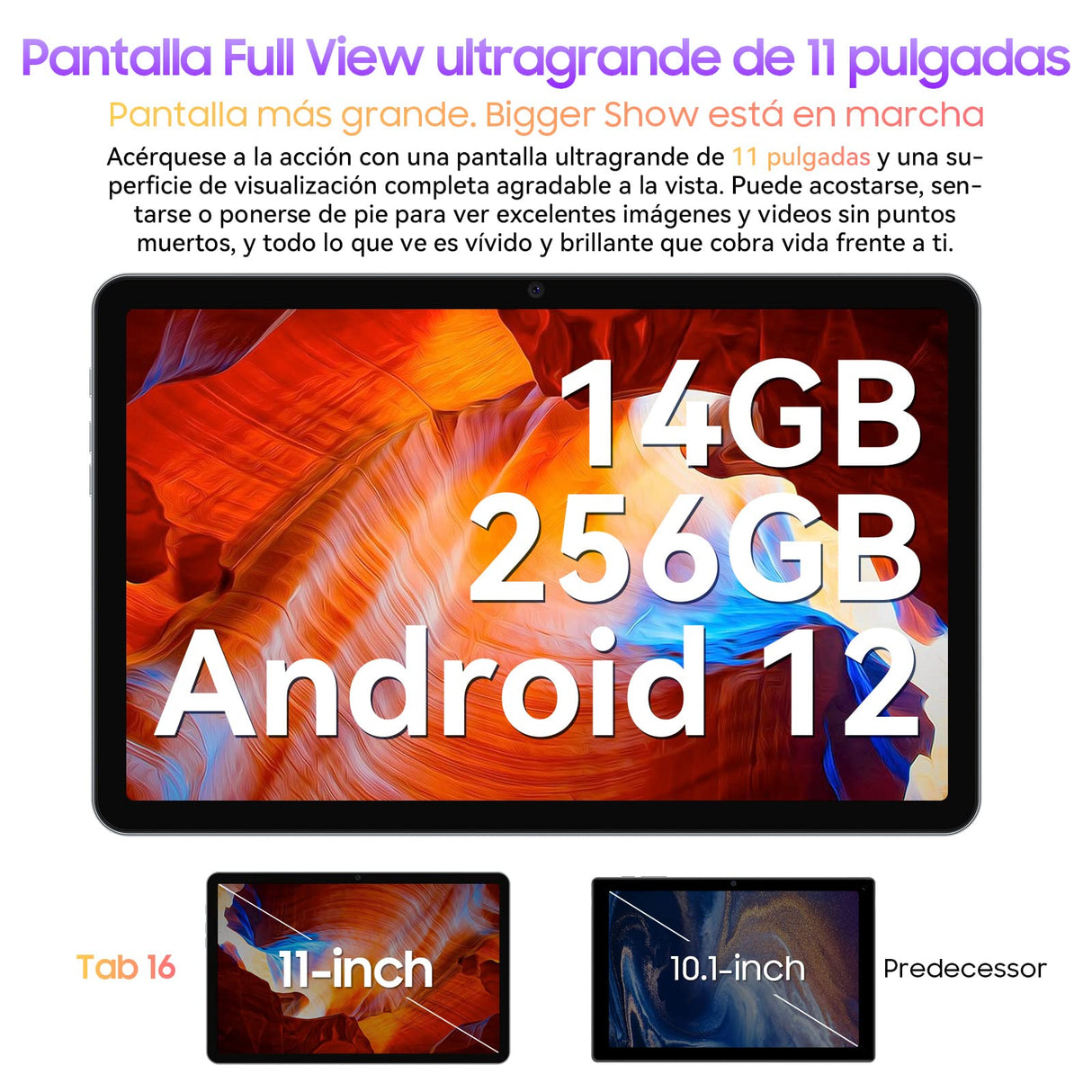 Blackview Tab16 Tablet 11 Pulgadas, 14(8+6)GB RAM + 256GB ROM(1TB TF) 2K FHD Pantalla Tablets Android 12, 4G LTE & 5G WiFi, Widevine L1, 4 Altavoces/8MP+13MP/Face ID/GPS/OTG/con Lapiz & Funda