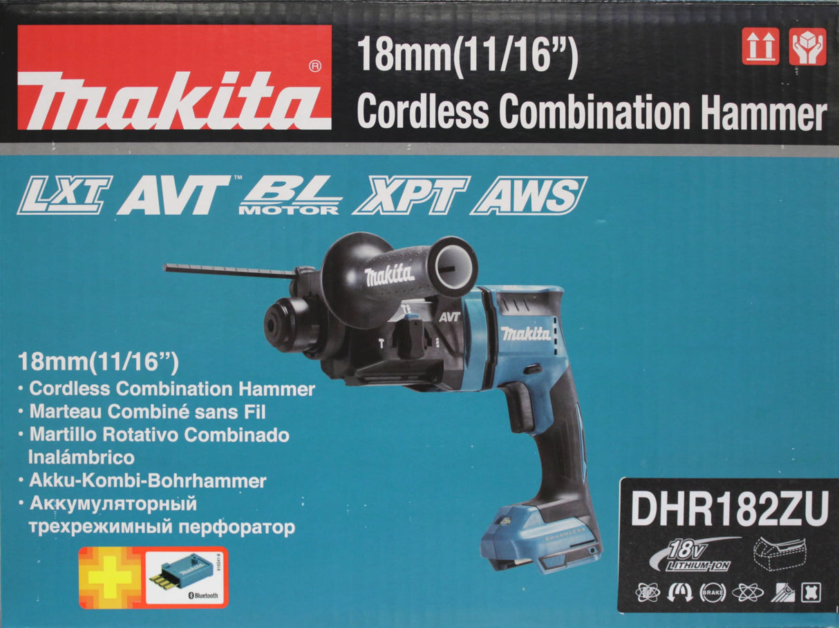 Makita Martillo combinado de batería DHR182ZU (sin batería, sin cargador, sin extracción de polvo)