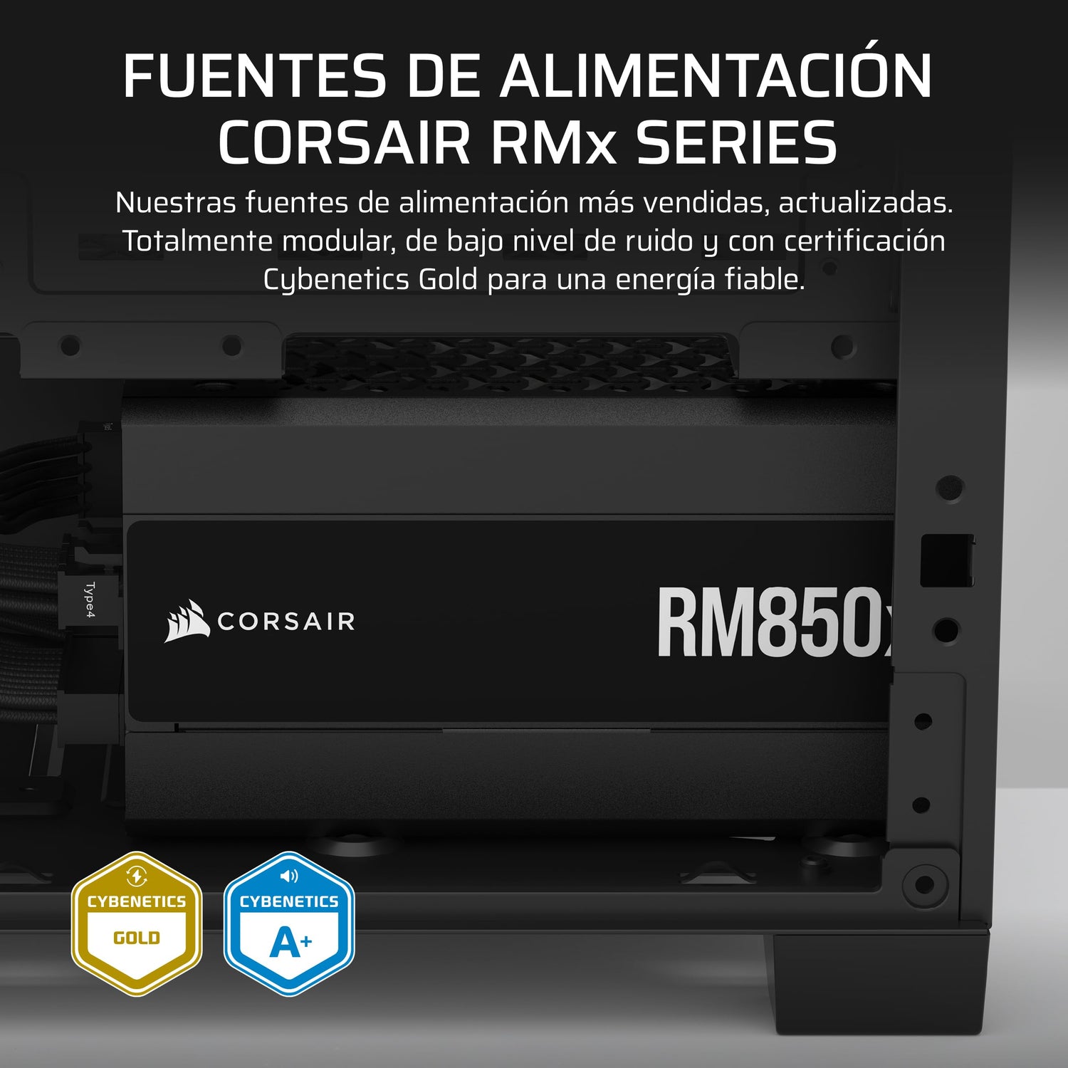 CORSAIR RM850x Fuente de Alimentación ATX Totalmente Modular de Bajo Ruido – Compatible con ATX 3.1 – Compatible con PCIe 5.1 – Eficiencia Cybenetics Gold – Conector 12V–2x6 Nativo – Negro