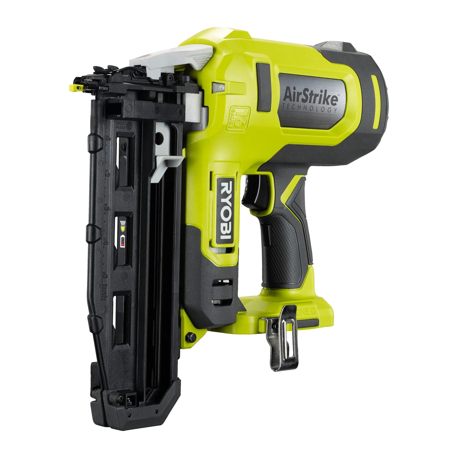 Ryobi - Clavadora de Acabado 16G Aire Comprimido 18V ONE+ - Punta 19-64mm - Cabezal 1,6mm - Cargador 100 Clavos - con 500 Clavos, 2 Puntas de Protección de Material, 1 Gancho de Cinturón - R16GN18-0